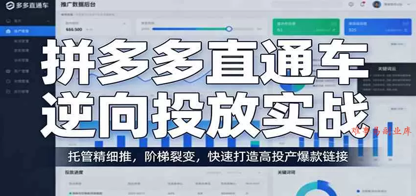 拼多多直通车逆向投放实战：托管精细推，阶梯裂变，快速打造高投产爆款链接-难事易副业库