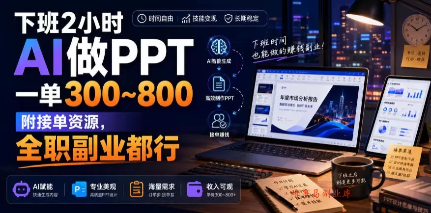 下班2小时AI做PPT，一单300~800，附接单资源，全职副业都行【揭秘】-难事易副业库