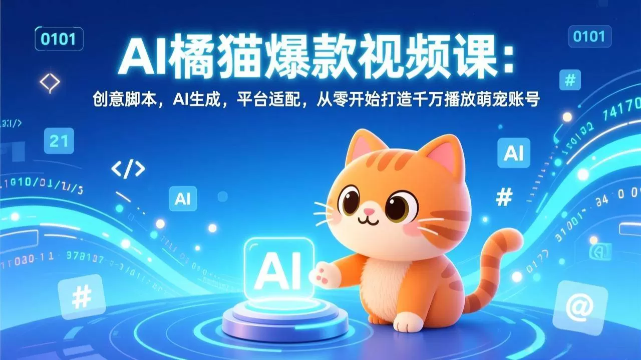 (17091期)AI橘猫爆款视频课:创意脚本,AI生成,平台适配,从零开始打造千万播放萌宠账号-难事易副业库