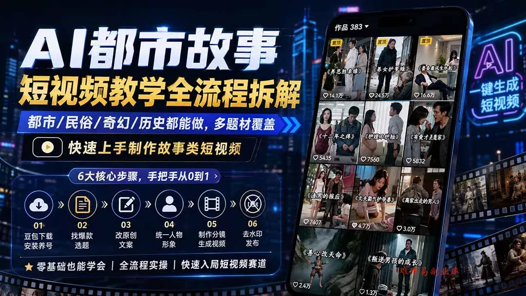 AI都市故事短视频教学全流程拆解；都市/民俗/奇幻/历史都能做多题材覆盖，快速上手制作故事类短视频