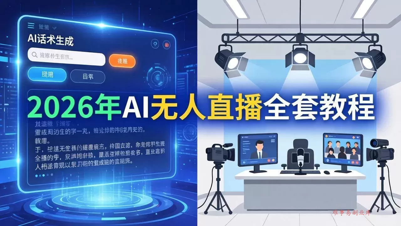(17953期)2026年AI无人直播全套教程:OBS安装+软件配置+直播间搭建+话术生成+一键开播实操-难事易副业库