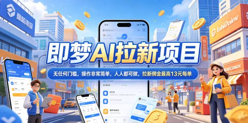 2026年即梦AI拉新项目最新玩法，无任何门槛，操作非常简单，人人都可做，拉新佣金最高13米每单(更新6月30日)-难事易副业库