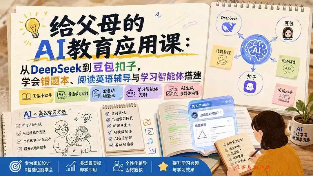 (19890期)给父母的AI教育应用课:从DeepSeek到豆包扣子,学会错题本、阅读英语辅导与学习智能体搭建 (19890期)给父母的AI教育应用课:从DeepSeek到豆包扣子,学会错题本、阅读英语辅导与学习智能体搭建