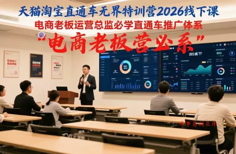 天猫淘宝直通车无界特训营2026线下课，电商老板运营总监必学直通车推广体系-难事易副业库