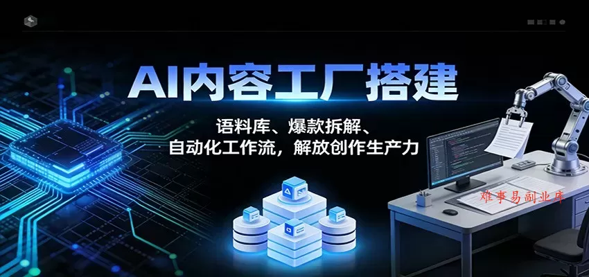 AI内容工厂搭建：语料库、爆款拆解、自动化工作流，解放创作生产力-难事易副业库
