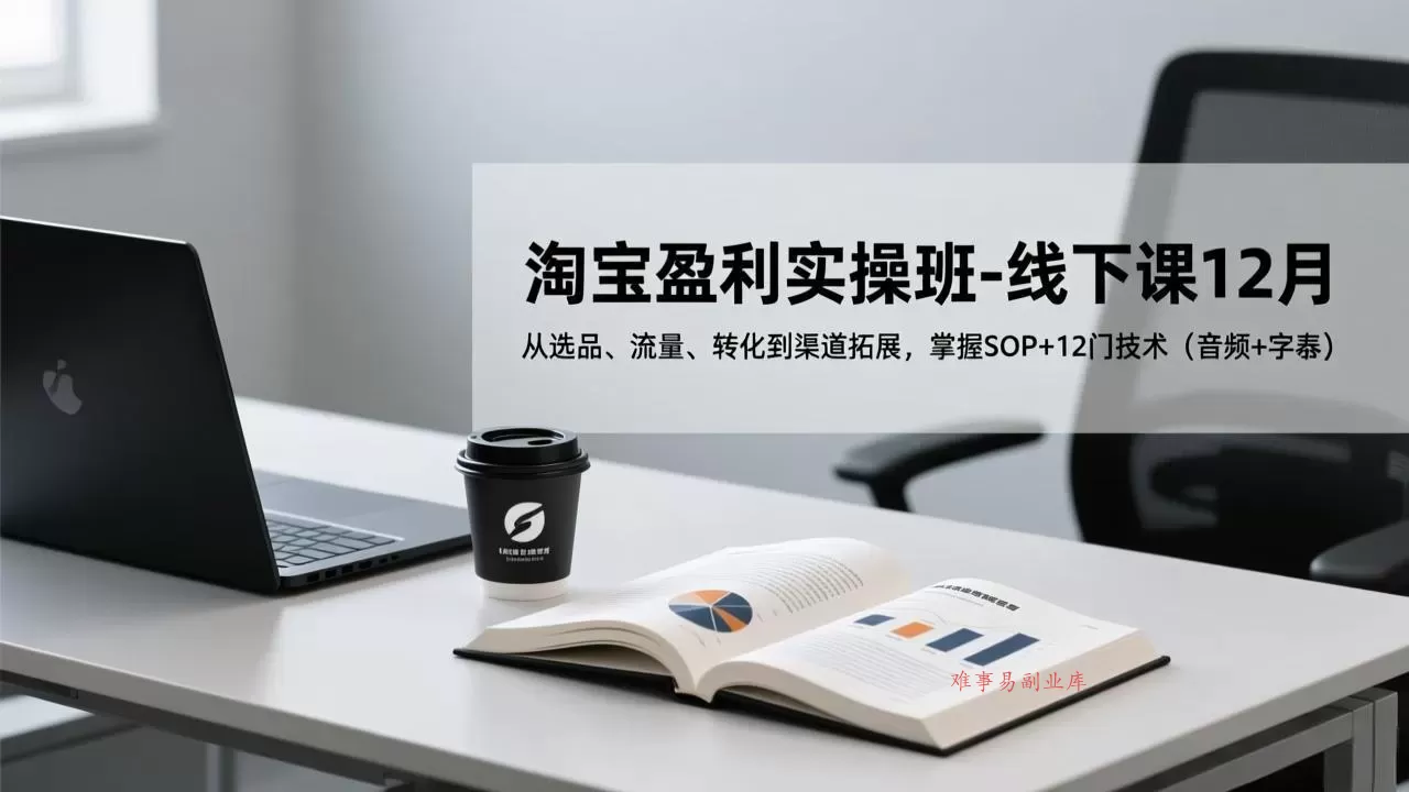 淘宝盈利实操班-线下课12月，从选品、流量、转化到渠道拓展，掌握SOP+12门技术(音频+字幕-难事易副业库