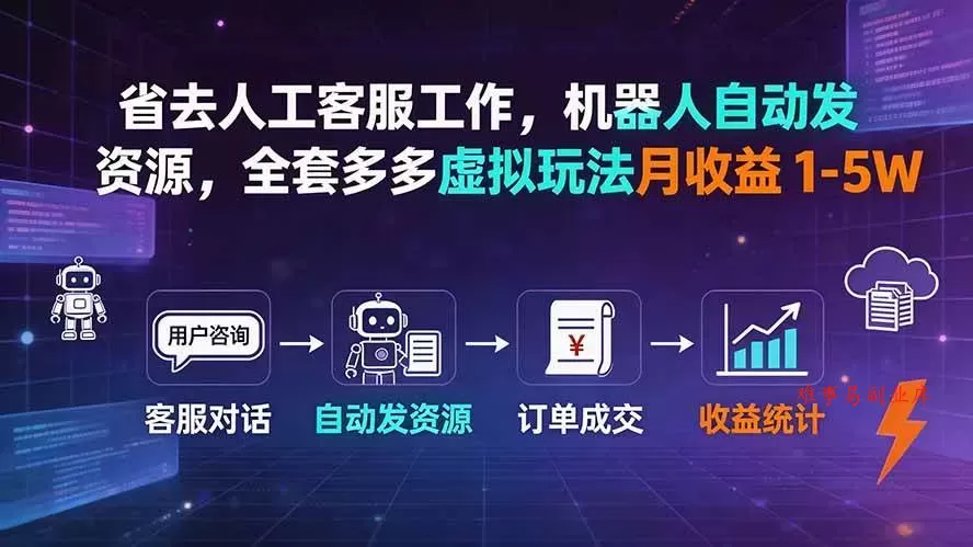 （19605期）省去人工客服工作，机器人自动发资源，全套多多虚拟玩法月收益 1-5W-难事易副业库