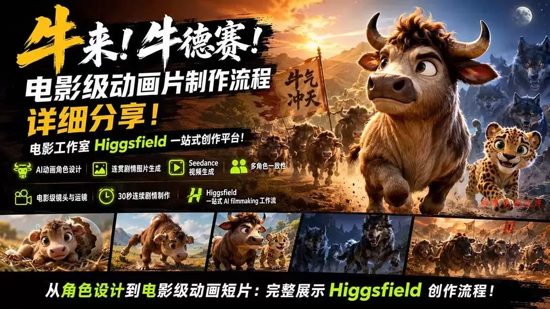 （19987期）牛来！牛德赛！电影级动画片制作流程详细分享！电影工作室Higgsfield一站式创作平台！-难事易副业库