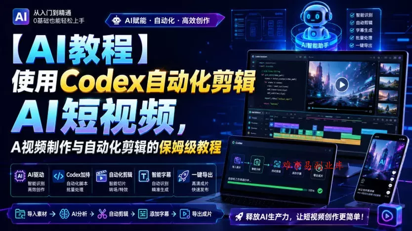 【AI教程】使用Codex自动化剪辑AI短视频，AI视频制作与自动化剪辑的保姆级教程-难事易副业库