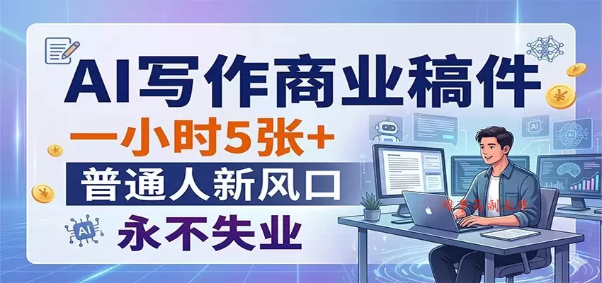 AI写作商业稿件，一小时5张+，普通人新风口，永不失业-难事易副业库