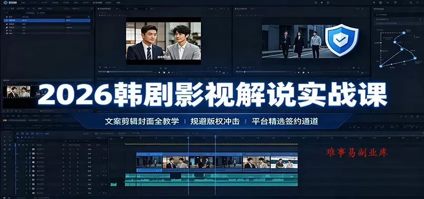 2026韩剧影视解说实战课：文案剪辑封面全教学，规避版权冲击平台精选签约通道-难事易副业库