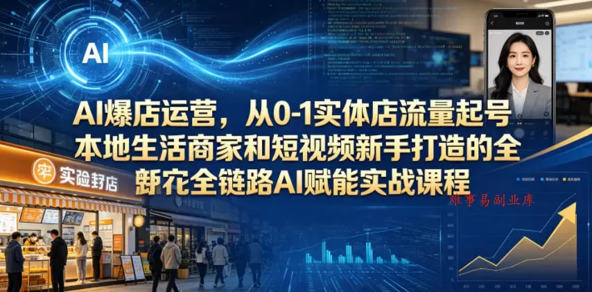 AI爆店运营，从0-1实体店流量起号，本地生活商家和短视频新手打造的全链路AI赋能实战课程-难事易副业库