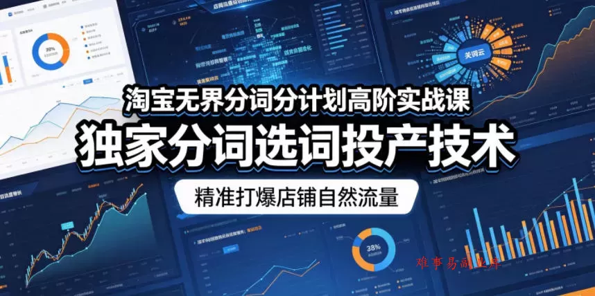 淘宝无界分词分计划高阶实战课，独家分词选词投产技术，精准打爆店铺自然流量-难事易副业库