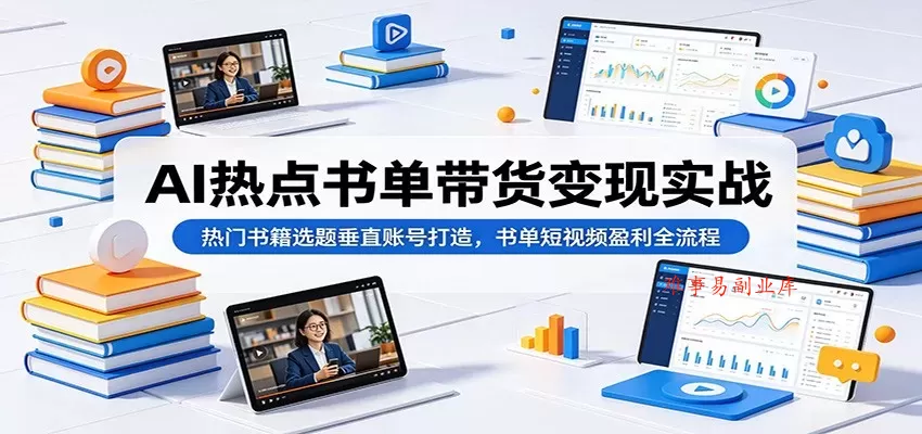 AI热点书单带货变现实战：热门书籍选题垂直账号打造，书单短视频盈利全流程-难事易副业库