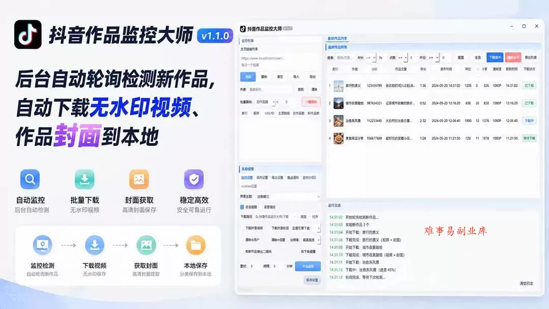 （19793期）抖音作品监控大师v1.1.0：后台自动轮询检测新作品，自动下载无水印视频、作品封面到本地