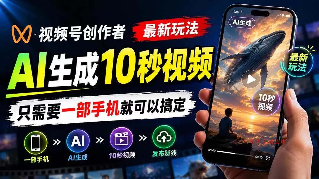 （20136期）视频号创作者最新玩法，AI生成10秒视频，只需要一部手机就可以搞定-难事易副业库