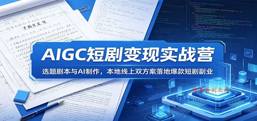 AIGC短剧变现实战营：选题剧本与AI制作，本地线上双方案落地爆款短剧副业-难事易副业库