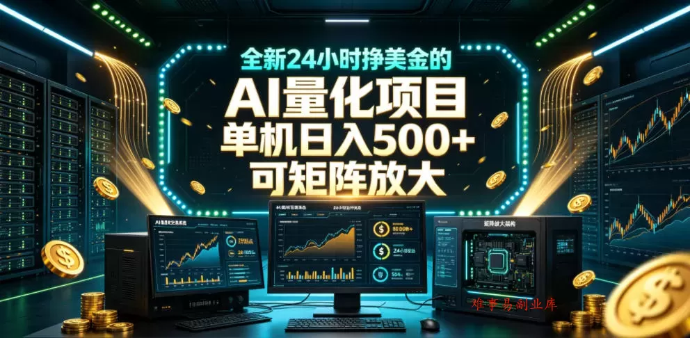 全新24小时挣美金的AI量化项目，单机日入500+，每天见收益，可矩阵放大【揭秘】-难事易副业库