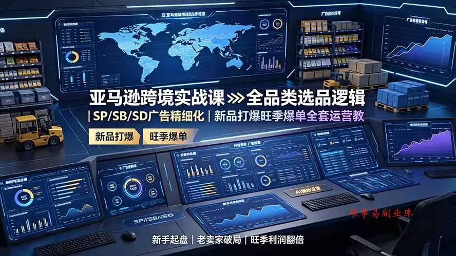亚马逊跨境实战课：全品类选品逻辑｜SP/SB/SD广告精细化｜新品打爆旺季爆单全套运营教程-难事易副业库