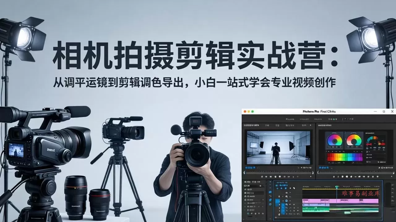 相机拍摄剪辑实战营：从调平运镜到剪辑调色导出，小白一站式学会专业视频创作-难事易副业库