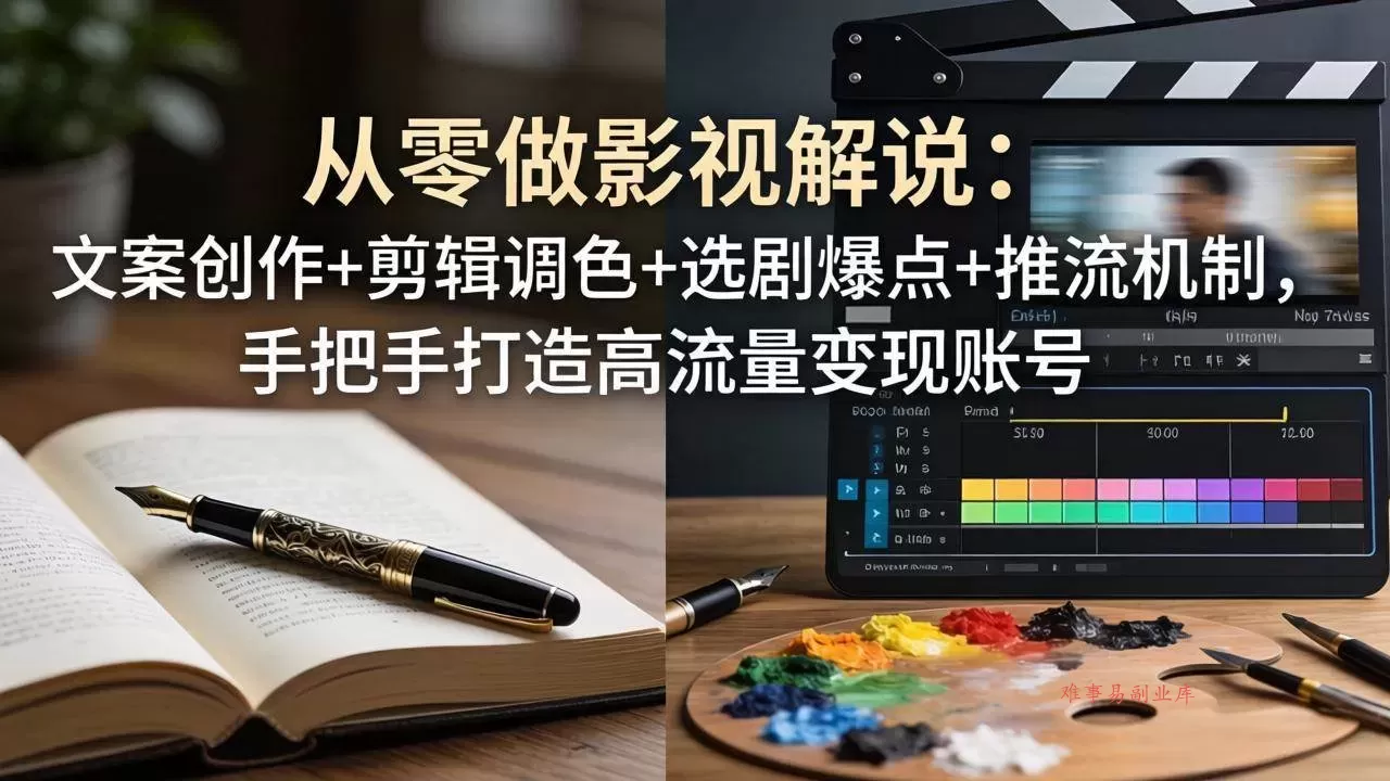 (17972期)从零做影视解说:文案创作+剪辑调色+选剧爆点+推流机制,手把手打造高流量变现账号-难事易副业库