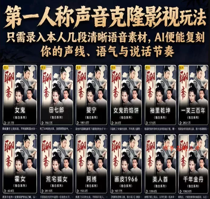 第一人称声音克隆影视玩法，只需录入本人几段清晰语音素材，AI便能复刻你的声线、语气与说话节奏-难事易副业库