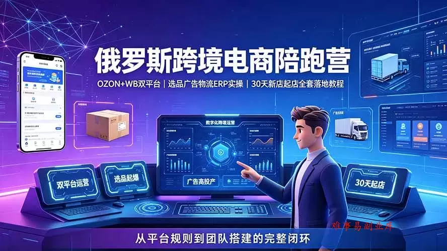 (19371期)2026俄罗斯跨境电商陪跑营:OZON+WB双平台|选品广告物流ERP实操|30天新店起店全套落地教程 (19371期)2026俄罗斯跨境电商陪跑营:OZON+WB双平台|选品广告物流ERP实操|30天新店起店全套落地教程