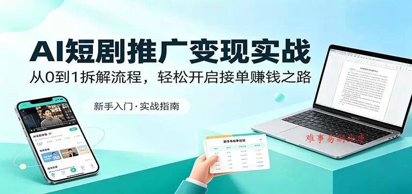 AI短剧推广变现实战：从0到1拆解流程，轻松开启接单赚钱之路-难事易副业库