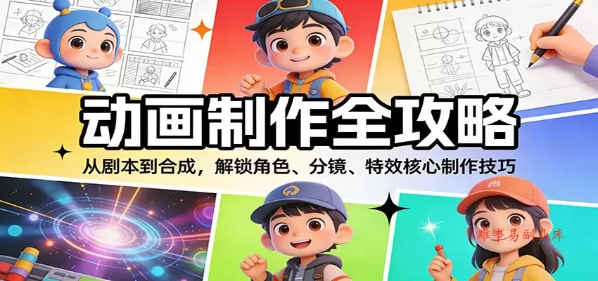 动画制作全攻略：从剧本到合成，解锁角色、分镜、特效核心制作技巧-难事易副业库