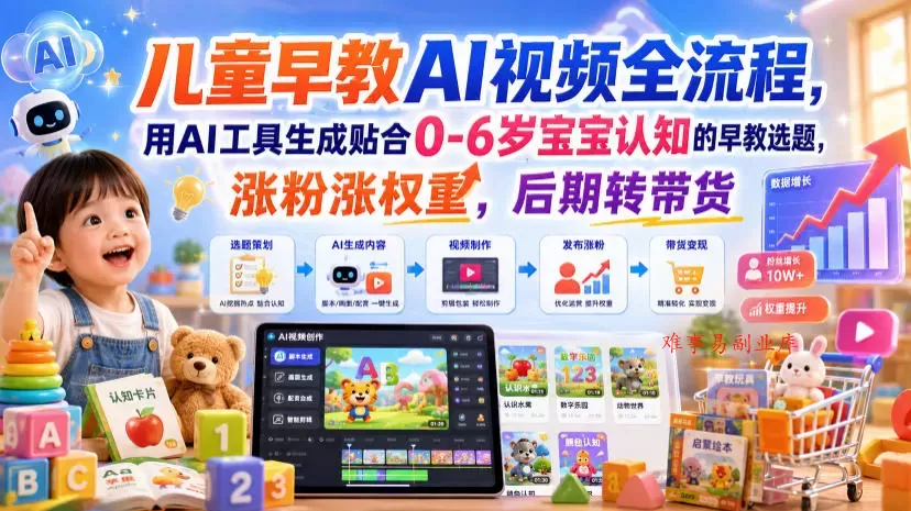 儿童早教AI视频全流程,用AI工具生成贴合0-6岁宝宝认知的早教选题,涨粉涨权重,后期转带货 儿童早教AI视频全流程,用AI工具生成贴合0-6岁宝宝认知的早教选题,涨粉涨权重,后期转带货