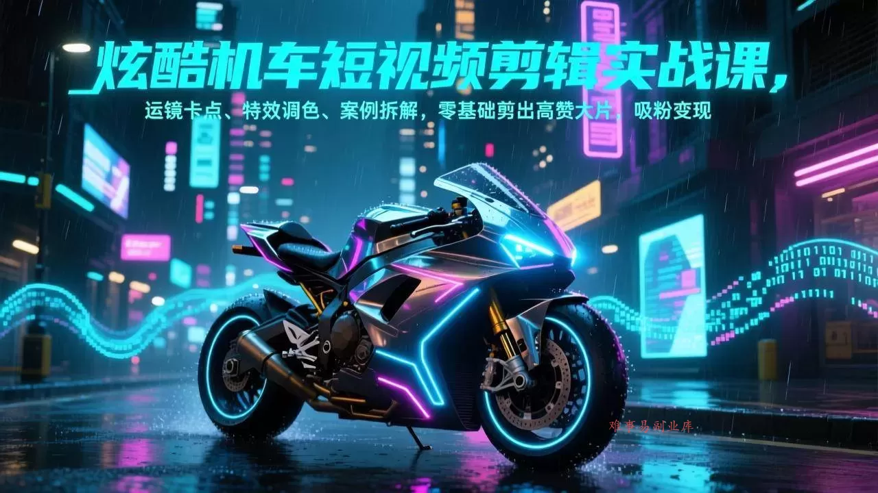 (17304期)炫酷机车短视频剪辑实战课,运镜卡点、特效调色、案例拆解,零基础剪出高赞大片,吸粉变现-难事易副业库