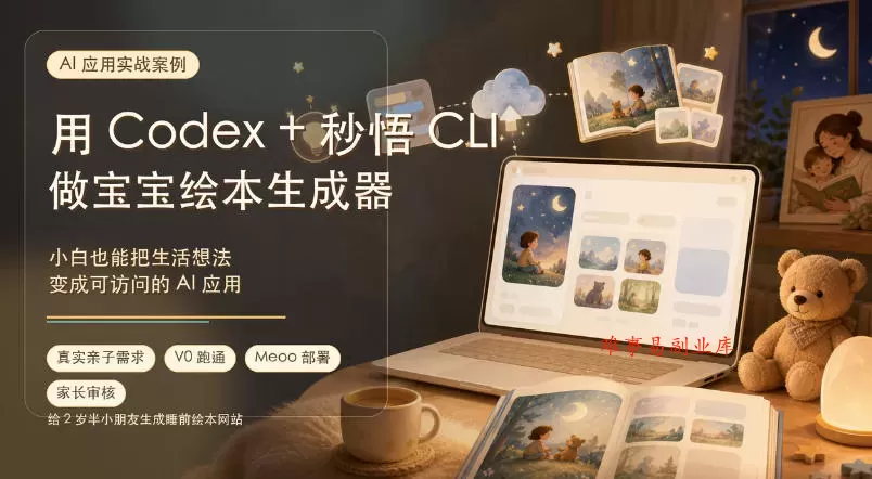 AI应用实战案例，用Codex+秒悟CLl做宝宝绘本生成器，小白也能把生活想法变成可访问的AI应用-难事易副业库