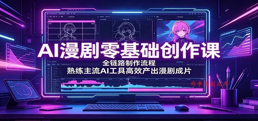 AI漫剧零基础创作课：全链路制作流程，熟练主流AI工具高效产出漫剧成片-难事易副业库