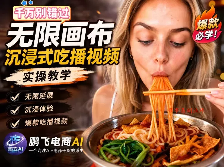 保姆级教程｜用AI无线画布做沉浸式吃播，3步直接出片，无线画布工作流，操作简单好上手-难事易副业库