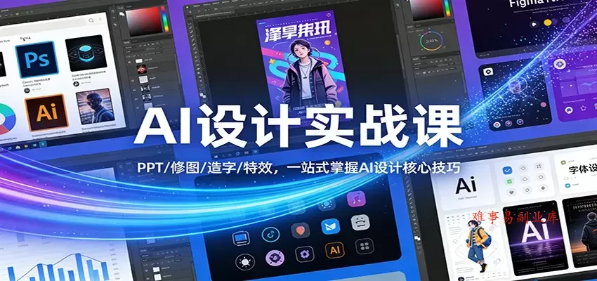 AI设计实战课：PPT/修图/造字/特效，一站式掌握AI设计核心技巧-难事易副业库