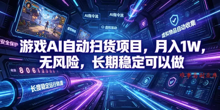 不用游戏技术，AI全自动扫货捡漏，低投入，轻松月入上万无压力！-难事易副业库