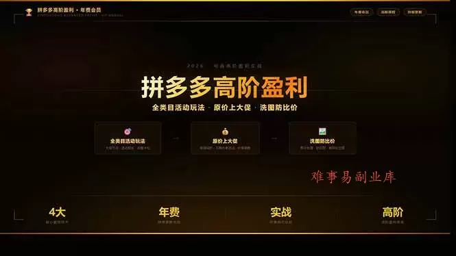 （17799期）拼多多高阶盈利年费会员(更新3月)：全类目活动玩法、原价上大促、洗图防比价等核心盈利技术-难事易副业库