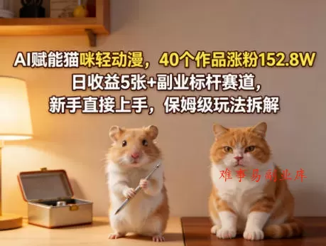 AI赋能猫咪轻动漫,40个作品涨粉152.8W,日收益5张+副业标杆赛道,新手直接上手,保姆级玩法拆解 AI赋能猫咪轻动漫,40个作品涨粉152.8W,日收益5张+副业标杆赛道,新手直接上手,保姆级玩法拆解