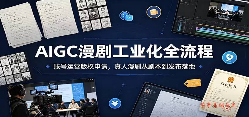 AIGC漫剧工业化全流程：账号运营版权申请，真人漫剧从剧本到发布落地-难事易副业库