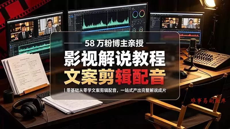 （19160期）58 万粉博主荧幕春秋亲授影视解说教程｜零基础从零学文案剪辑配音，一站式产出完整解说成片-难事易副业库