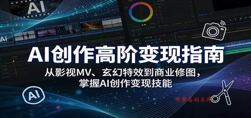 AI创作高阶变现指南：从影视MV、玄幻特效到商业修图，掌握AI创作变现技能-难事易副业库