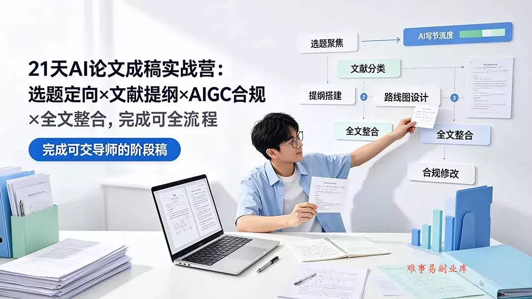 21天AI论文成稿实战营:选题定向×文献提纲×AIGC合规×全文整合,完成可交导师的阶段稿 21天AI论文成稿实战营:选题定向×文献提纲×AIGC合规×全文整合,完成可交导师的阶段稿