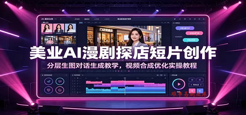 美业AI漫剧探店短片创作：分层生图对话生成教学，视频合成优化实操教程-难事易副业库