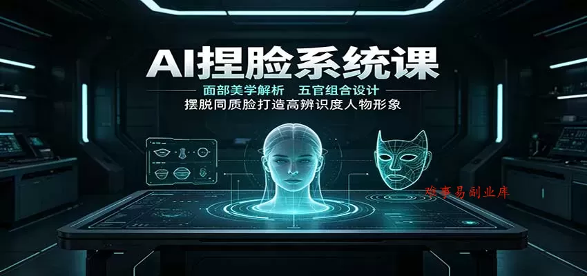 AI捏脸系统课：面部美学解析，五官组合设计，摆脱同质脸打造高辨识度人物形象-难事易副业库