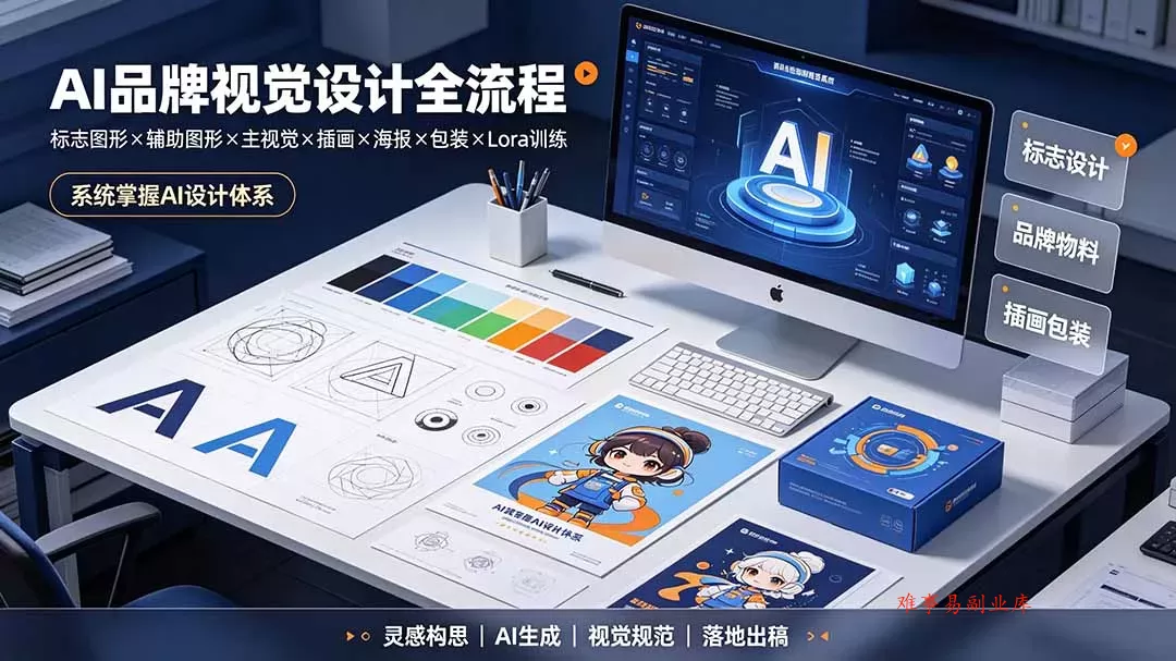 AI品牌视觉设计全流程：标志图形×辅助图形×主视觉×插画×海报×包装×Lora训练，系统掌握AI设计体系-难事易副业库