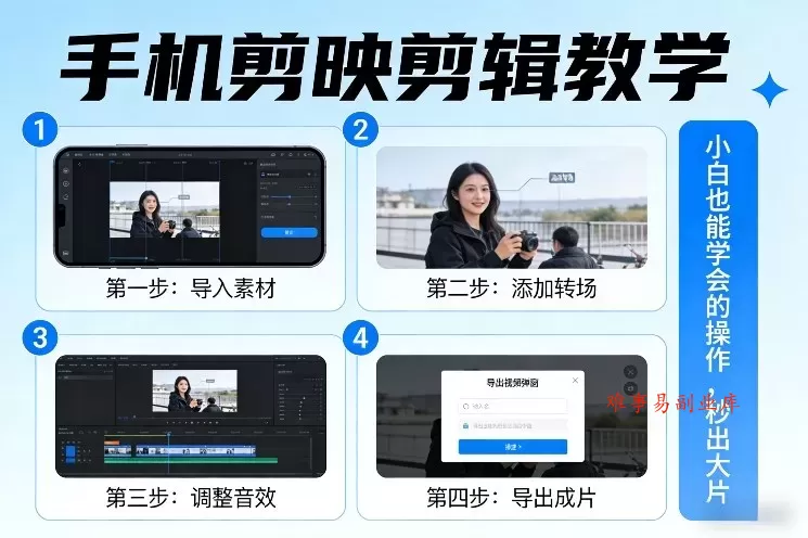 手机剪映剪辑教学，小白也能学会的操作，秒出大片-难事易副业库