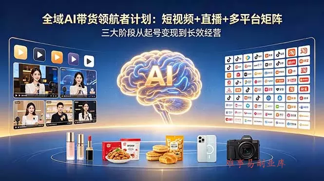 全域AI带货领航者计划：短视频+直播+多平台矩阵，三大阶段从起号变现到长效经营-难事易副业库