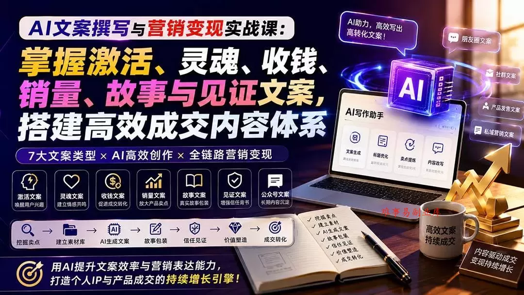 （20126期）AI文案撰写与营销变现实战课：掌握激活、灵魂、收钱、销量、故事与见证文案，搭建高效成交内容体系