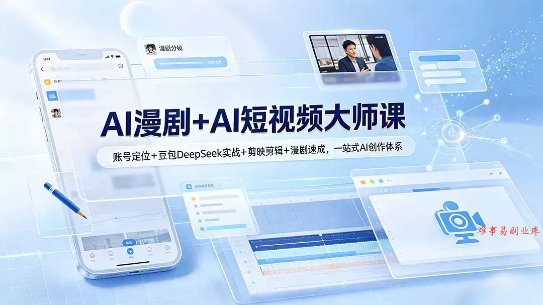 AI漫剧+AI短视频大师课：账号定位+豆包DeepSeek实战+剪映剪辑+漫剧速成，一站式AI创作体系-难事易副业库
