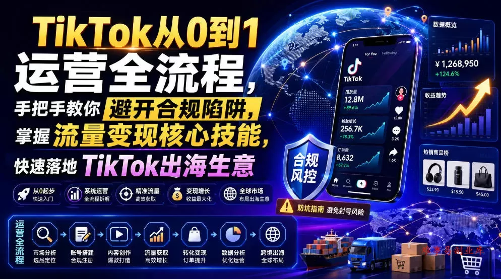 TikTok从0到1运营全流程，手把手教你避开合规陷阱，掌握流量变现核心技能，快速落地TikTok出海生意（更新7月）-难事易副业库